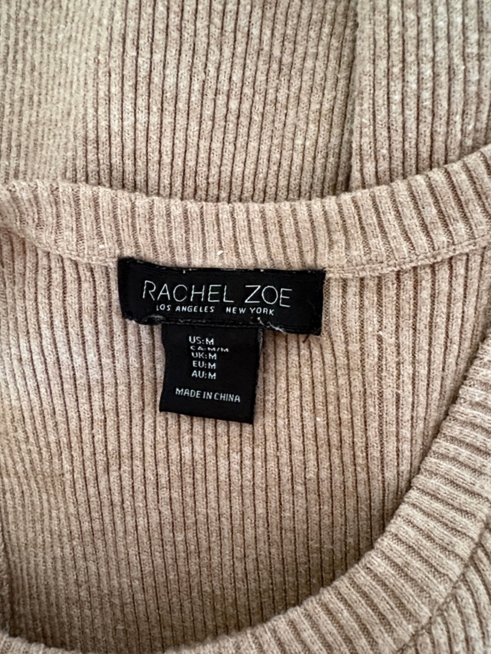 Rachel Zoe Tan Beige Ribbed Midi Dress Size M - Picture 4 of 4